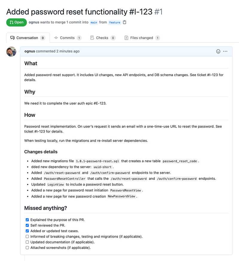 Github pull request example